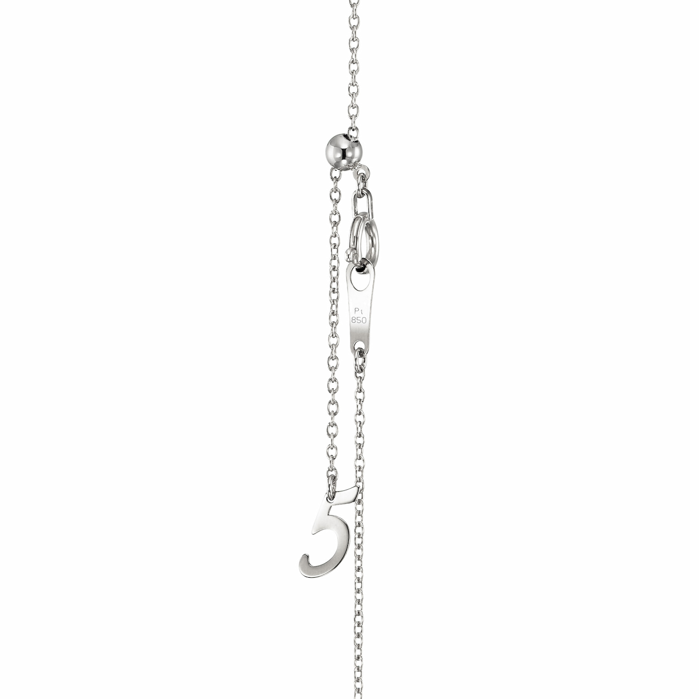 ラボグロウンダイヤモンド専門店『september5』の一粒爪どめダイヤプラチナネックレスのボールチェーンスライドのエンドパーツ。