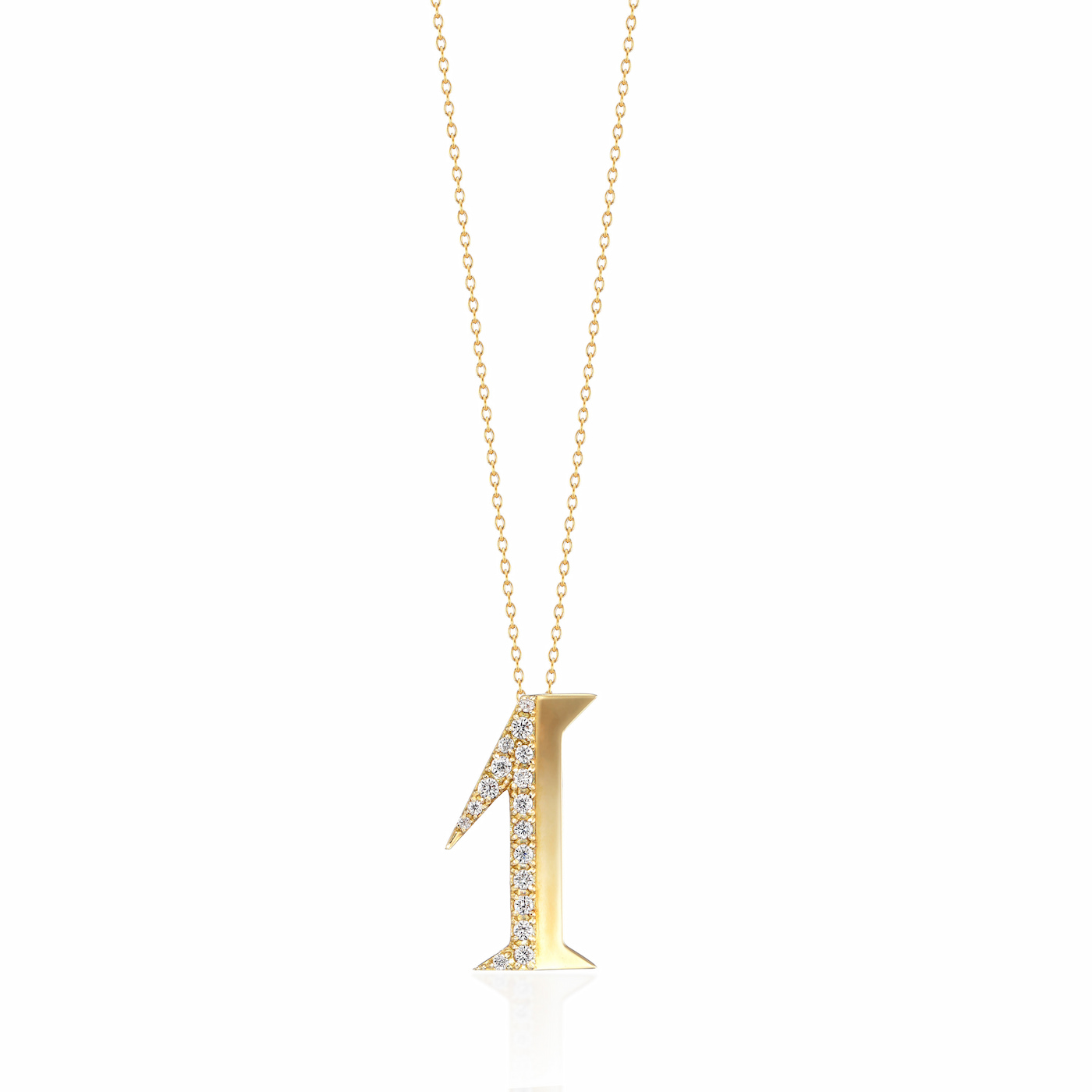 ラボグロウンダイヤモンド専門店『september5』のナンバーネックレス（数字ネックレス）数字１の形のイエローゴールドネックレス