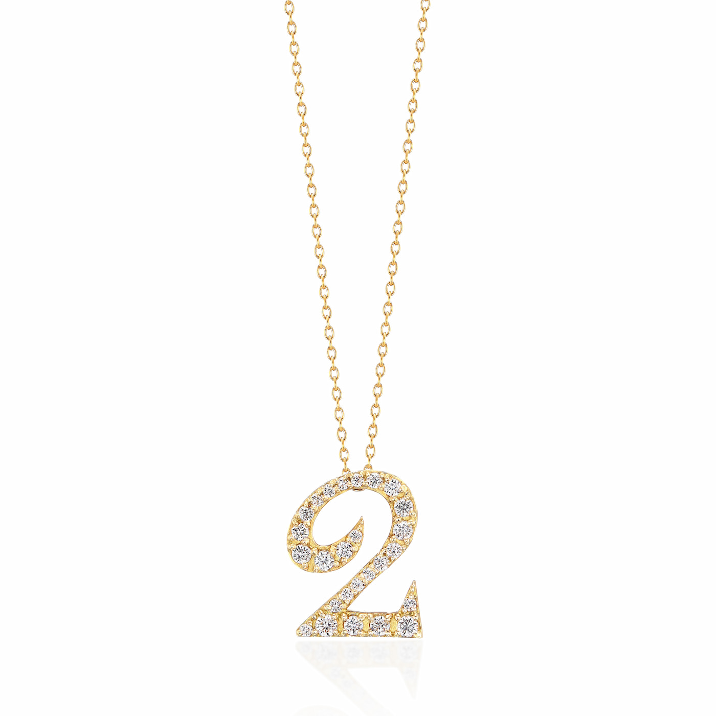 ラボグロウンダイヤモンド専門店『september5』のナンバーネックレス（数字ネックレス）数字２の形のイエローゴールドネックレス