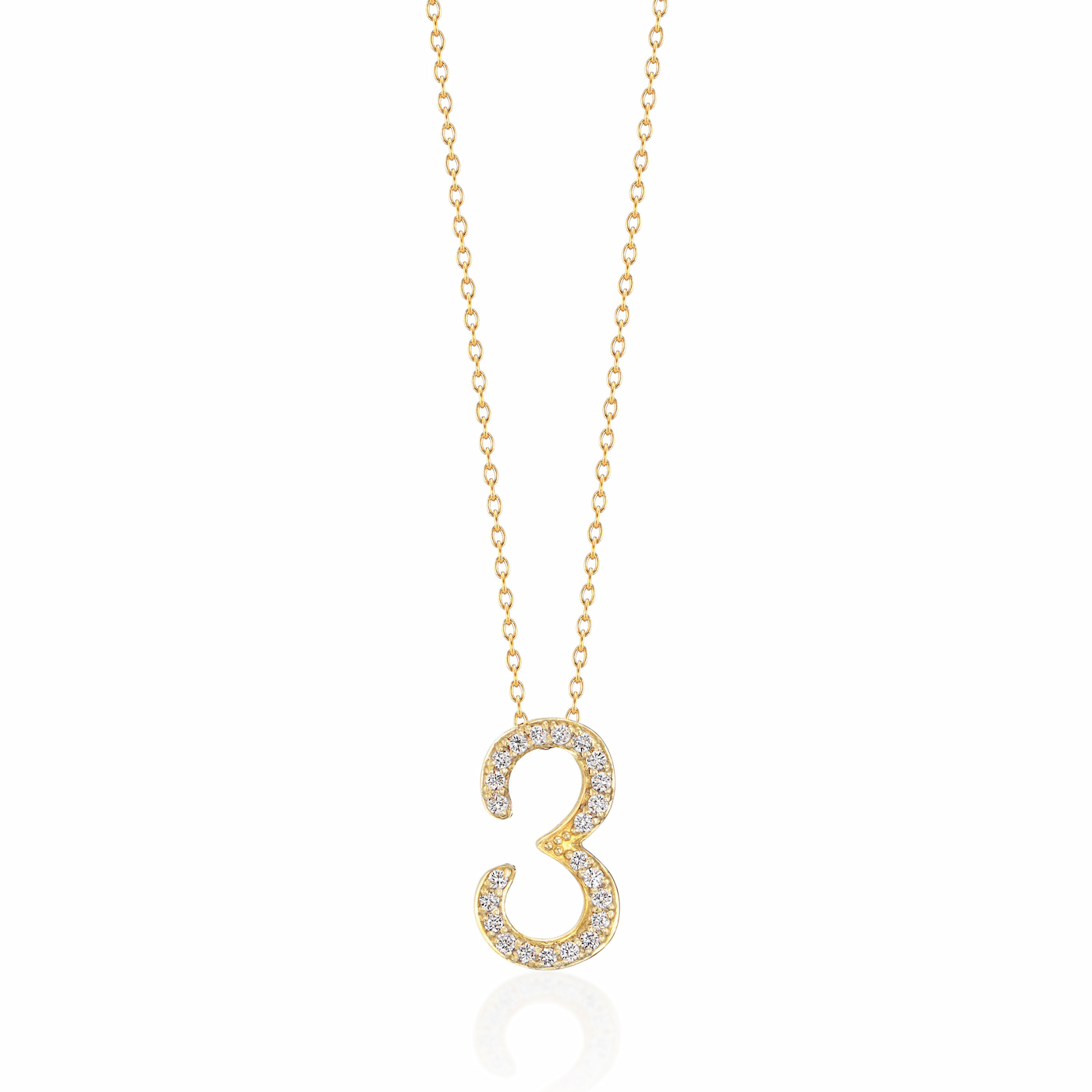 ラボグロウンダイヤモンド専門店『september5』のナンバーネックレス（数字ネックレス）数字３の形のイエローゴールドネックレス