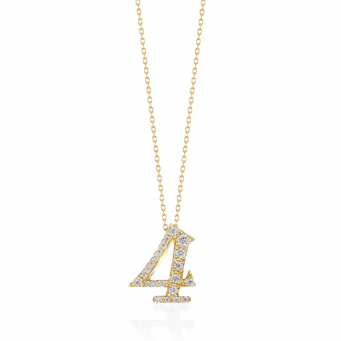 ラボグロウンダイヤモンド専門店『september5』のナンバーネックレス（数字ネックレス）数字４の形のイエローゴールドネックレス