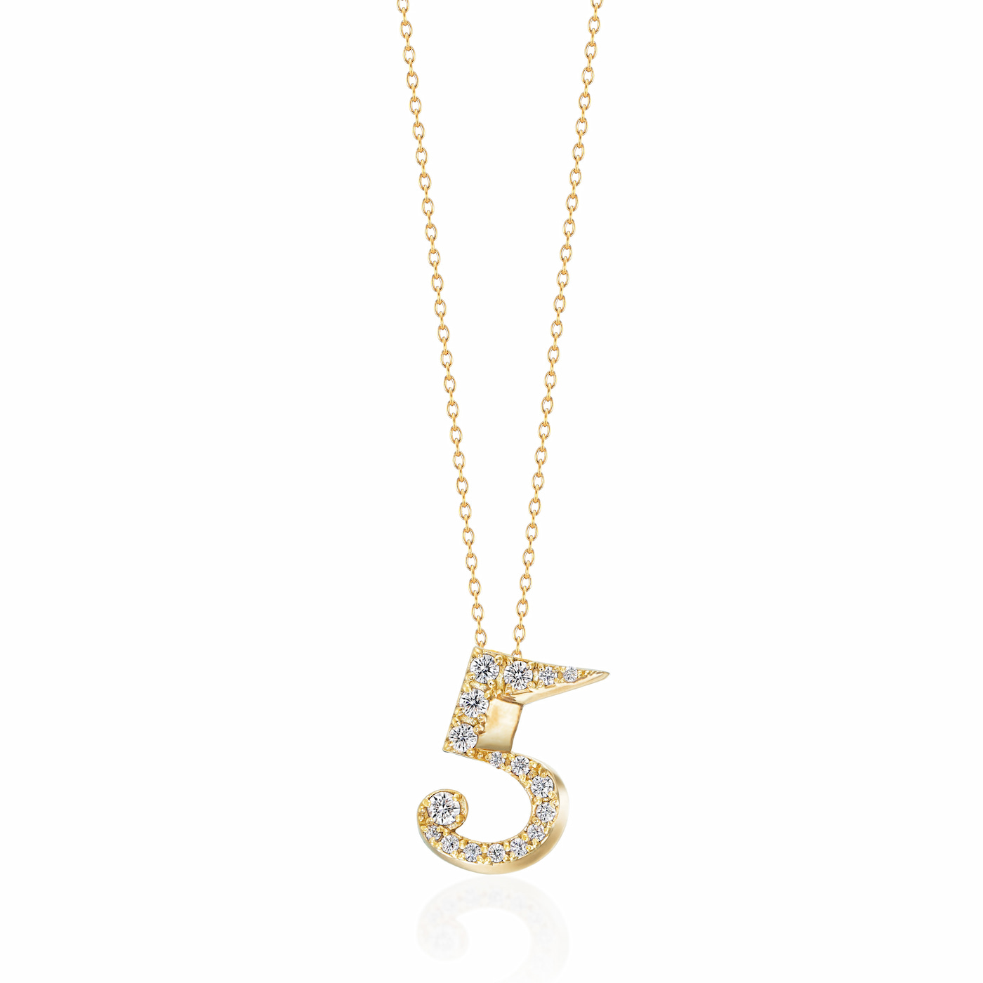 ラボグロウンダイヤモンド専門店『september5』のナンバーネックレス（数字ネックレス）数字５の形のイエローゴールドネックレス