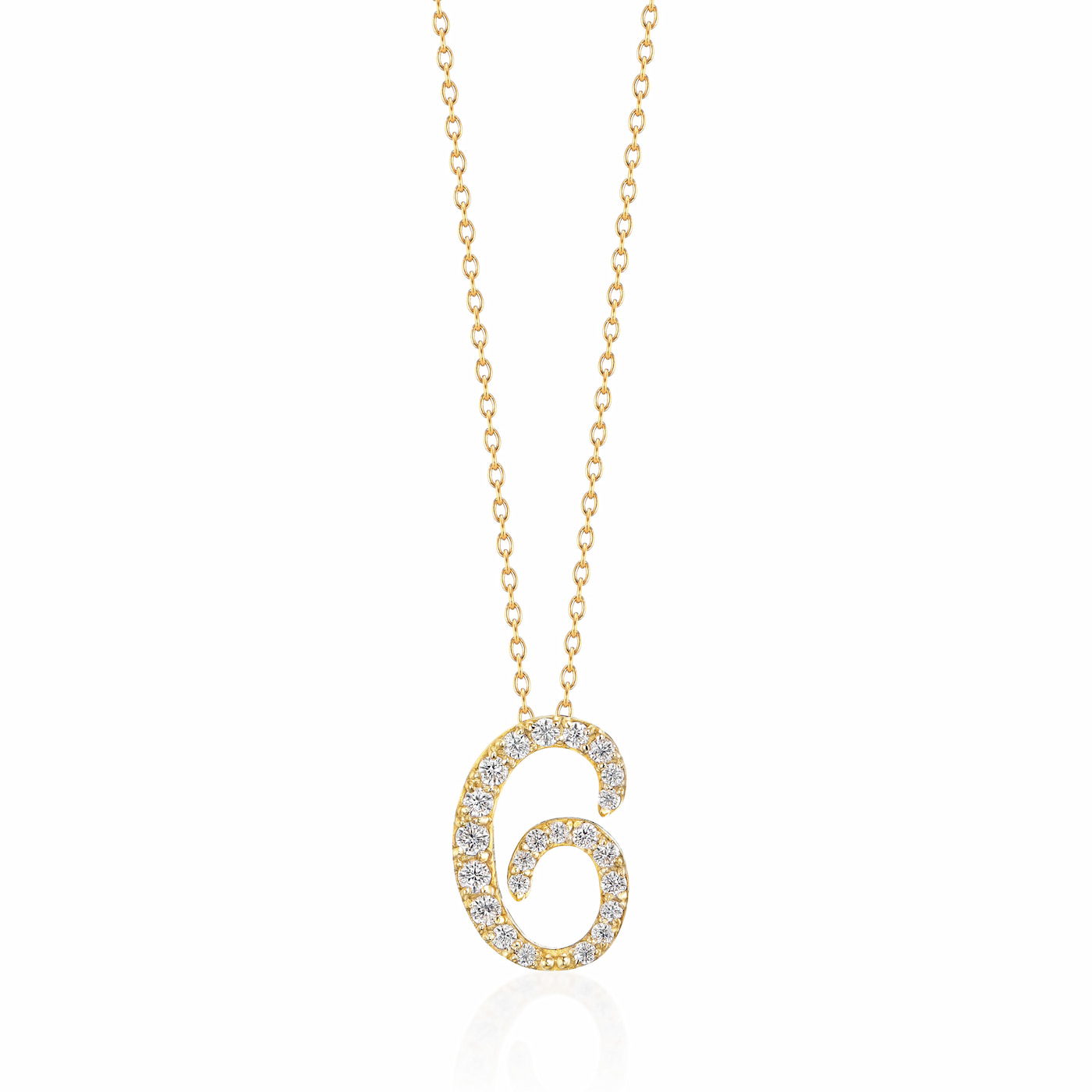 ラボグロウンダイヤモンド専門店『september5』のナンバーネックレス（数字ネックレス）数字６の形のイエローゴールドネックレス