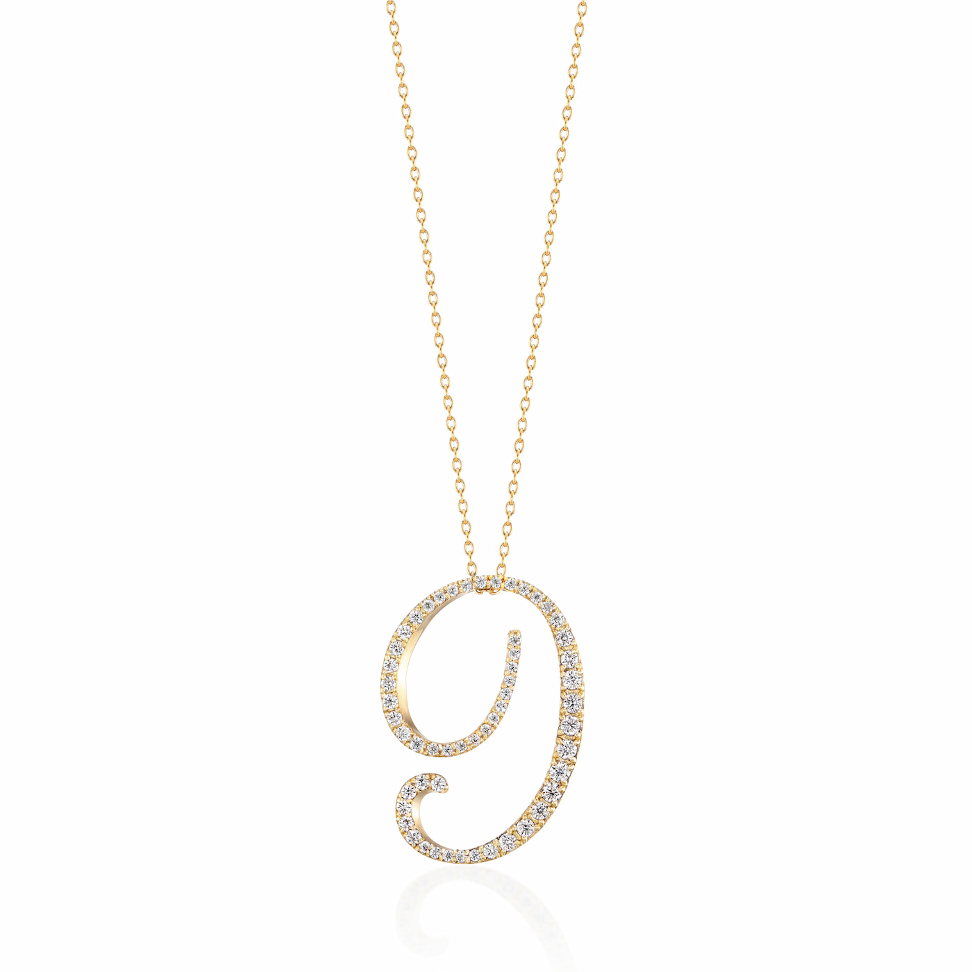 ラボグロウンダイヤモンド専門店『september5』のナンバーネックレス（数字ネックレス）数字９の形のイエローゴールドネックレス